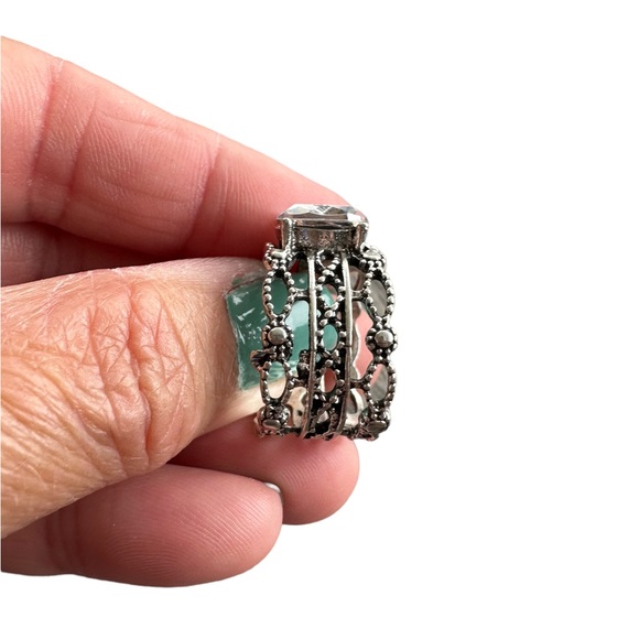Silver Cutout with Rhinestone Center Stone Ring - Picture 3 of 7
